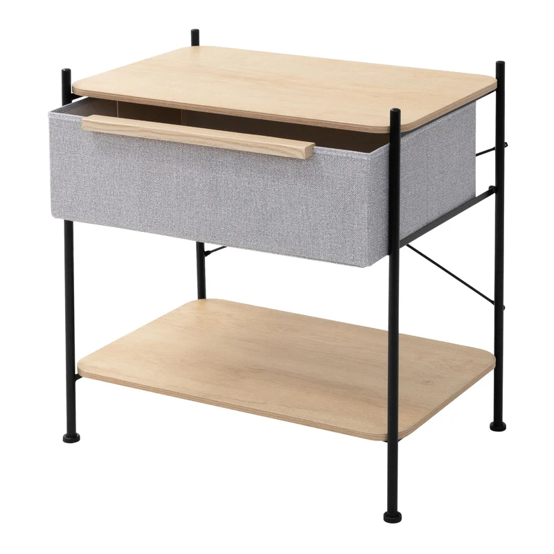 Nachttisch 62x67,5x42,5 cm Eiche aus Stahl, MDF mit Stoff Schublade ML Design