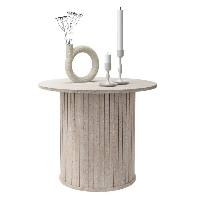 Couchtisch rund Ø60 x 50 cm, Stein-Optik, Beige, Wohnzimmertisch ML-Design