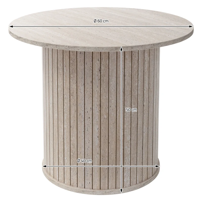Couchtisch rund Ø60 x 50 cm, Stein-Optik, Beige, Wohnzimmertisch ML-Design