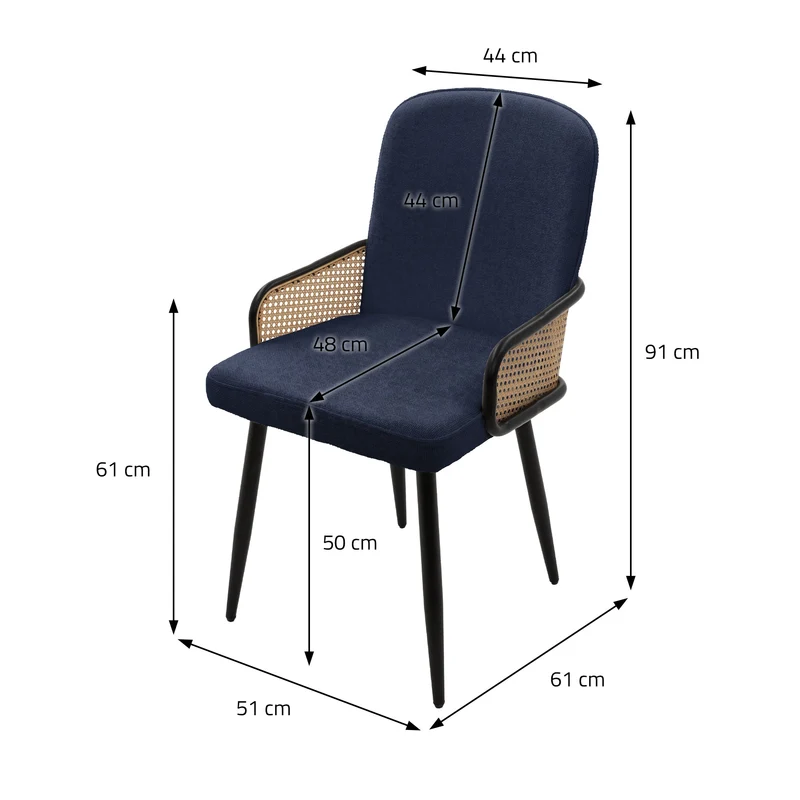 Esszimmerstühle 2er Set Dunkelblau mit Arm- & Rückenlehne, Polsterstühle für Esszimmer & Küche ML-Design
