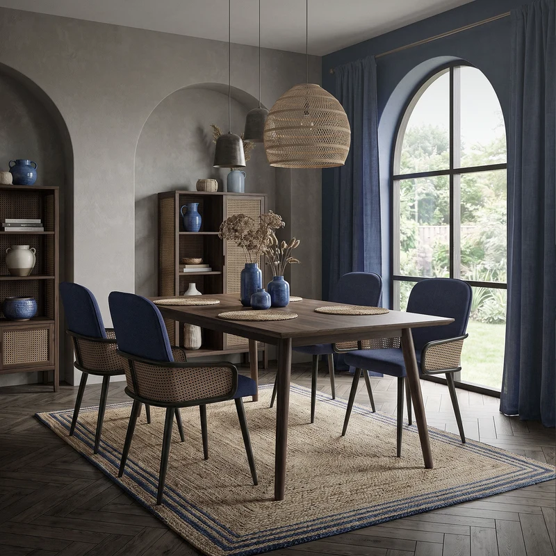 Esszimmerstühle 2er Set Dunkelblau mit Arm- & Rückenlehne, Polsterstühle für Esszimmer & Küche ML-Design