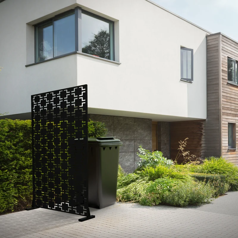 Metall-Sichtschutz Milano Schwarz 90x180 cm aus Stahl Raumteiler mit 3 Paneele Trennwand erweiterbar mit Ständer ML-Design
