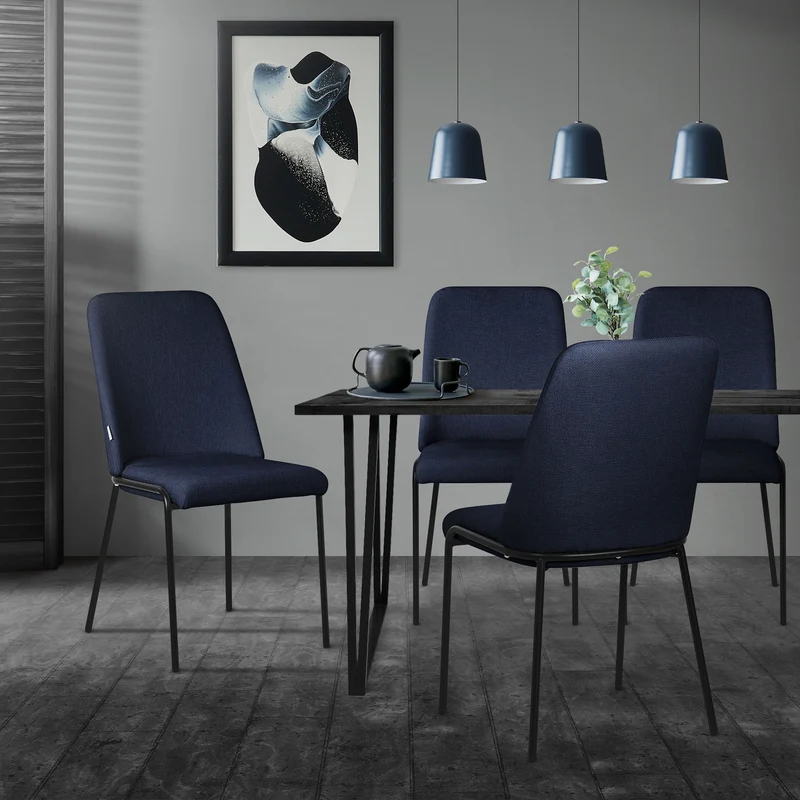 Esszimmerstühle 4er Set Dunkelblau mit Rückenlehne, Polsterstühle für Esszimmer & Küche ML-Design