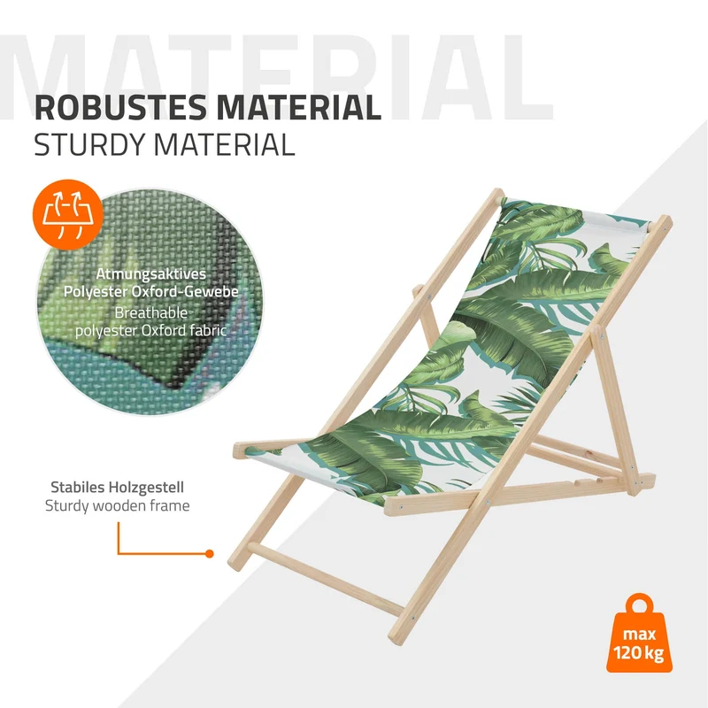2er Set Gartenliege aus Holz in Tropical Grün-Weiß klappbarer Beachstuhl Strandstuhl Strandliege Liegestuhl Sonnenliege Relaxliege
