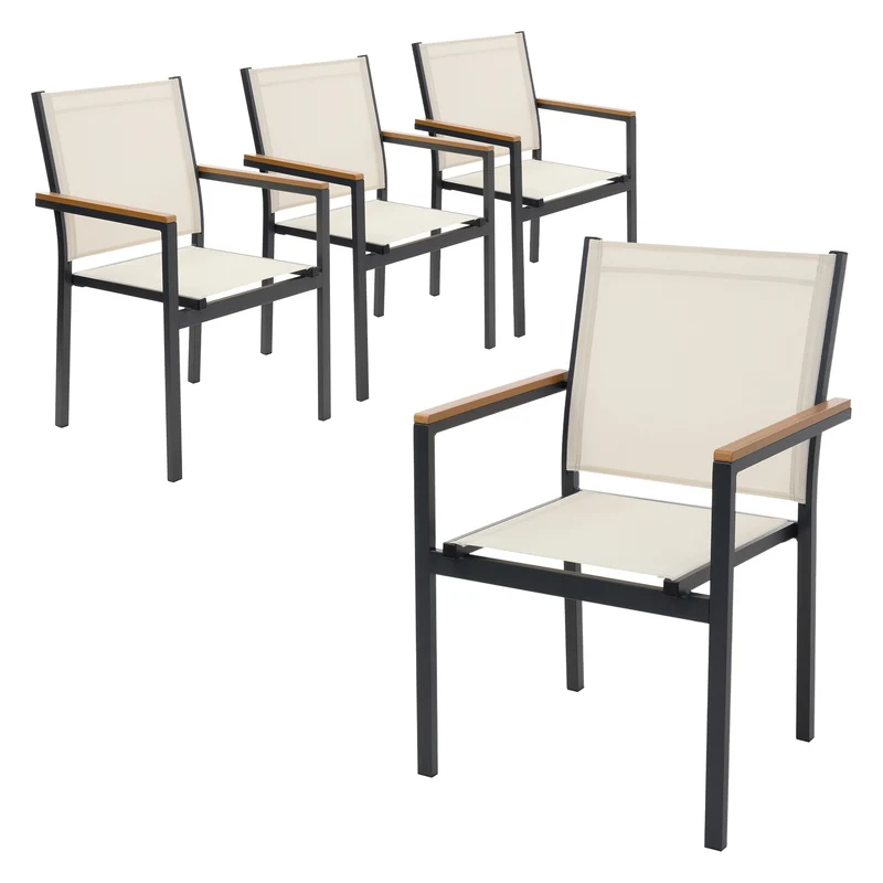 Gartenstühle 2er Set mit Armlehnen aus Textilene, Balkonstuhl mit Aluminiumgestell ML-Design