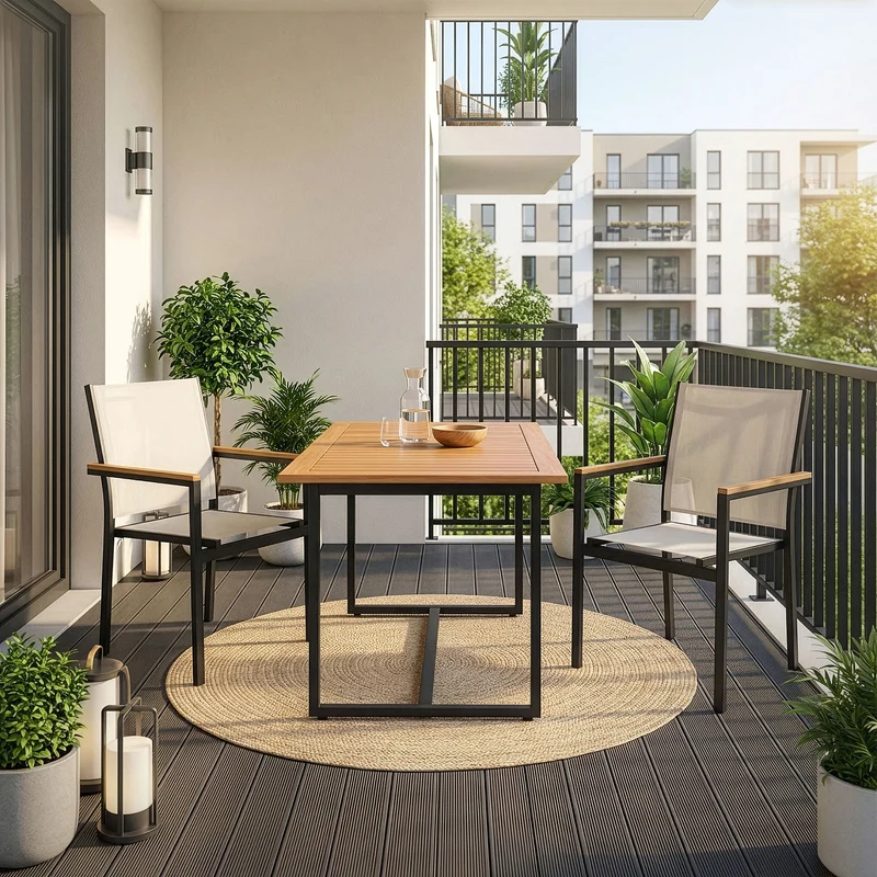 Gartenstühle 4er Set mit Armlehnen Beige aus Textilene, Balkonstuhl mit Aluminiumgestell ML-Design
