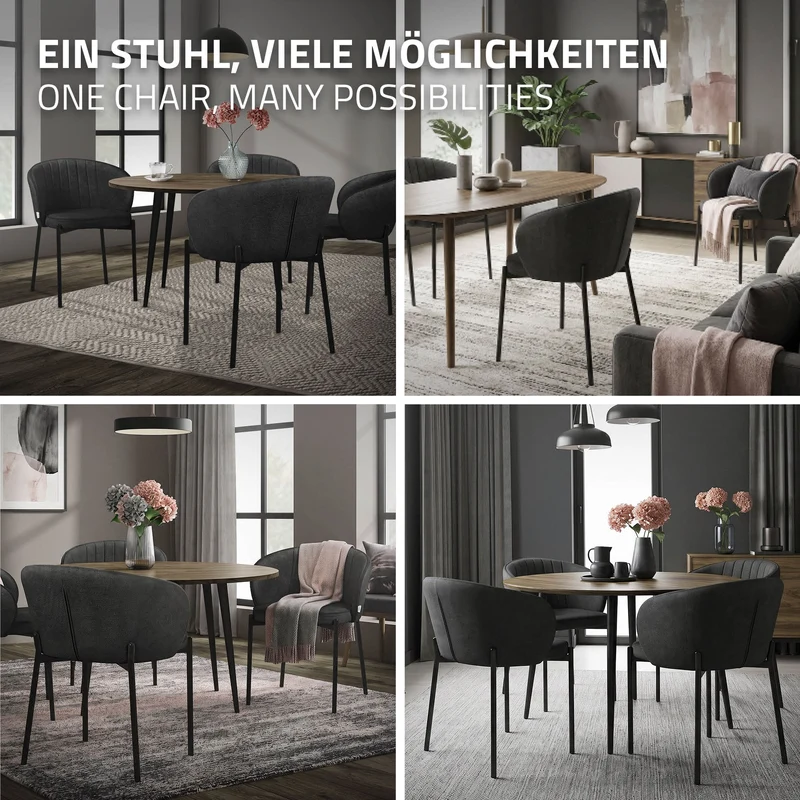 4er Set Esszimmerstühle mit Rücken- & Armlehne Anthrazit mit Metallbeinen bis 120 kg ML-Design