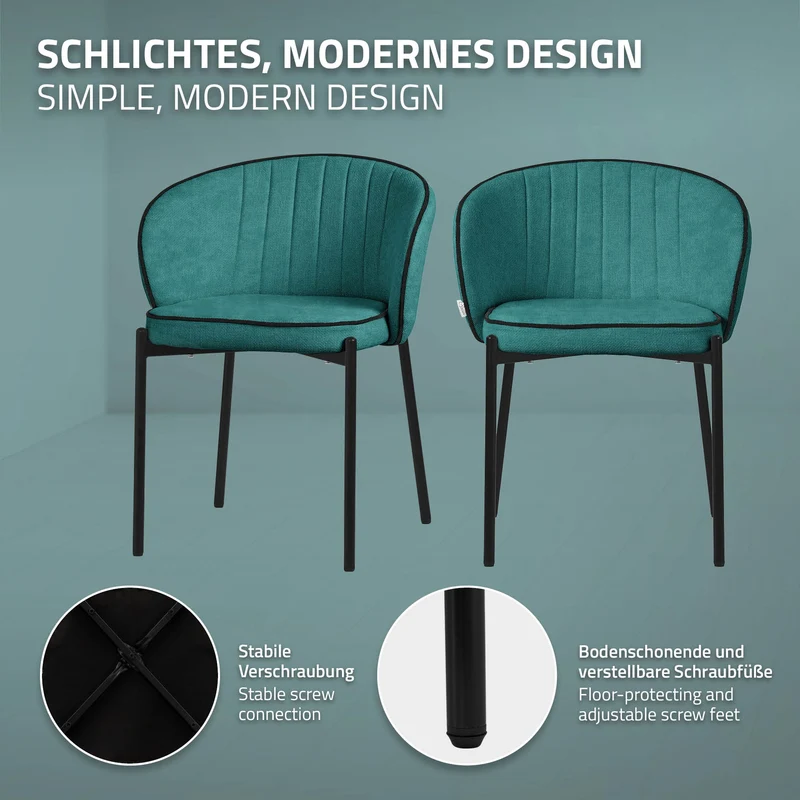 6er Set Esszimmerstühle mit Rücken- & Armlehne Petrol mit Metallbeinen bis 120 kg ML-Design