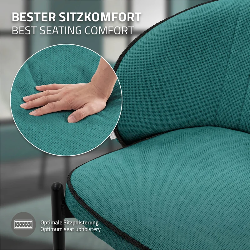 6er Set Esszimmerstühle mit Rücken- & Armlehne Petrol mit Metallbeinen bis 120 kg ML-Design