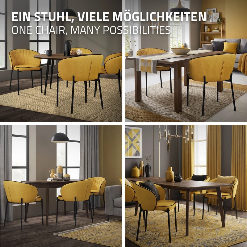 6er Set Esszimmerstühle mit Rücken- & Armlehne Senf mit Metallbeinen bis 120 kg ML-Design