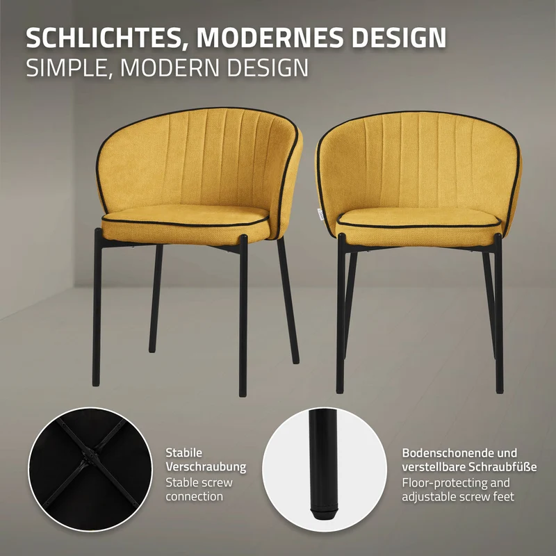 4er Set Esszimmerstühle mit Rücken- & Armlehne Senf mit Metallbeinen bis 120 kg ML-Design