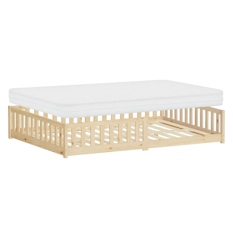 Kinderbett 140x200 cm mit Matratze Lattenrost und Rausfallschutz Natur Kiefernholz ML-Design