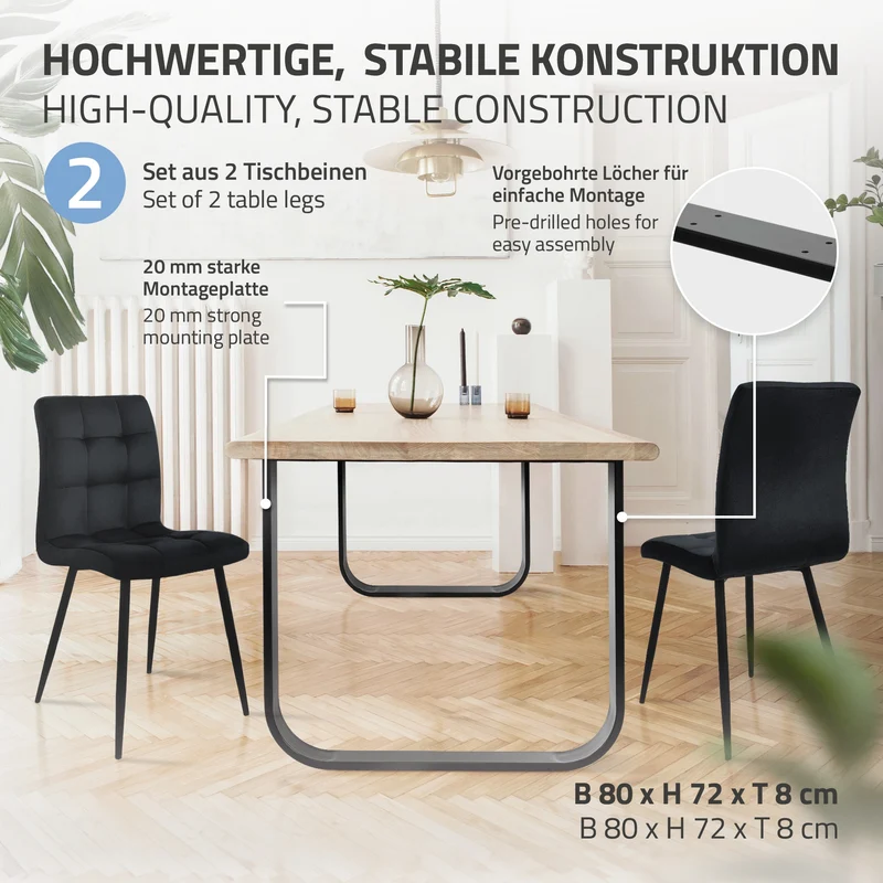 B-Ware 2 Stück Tischbeine B80xH72 cm Tischkufen O-Form aus Stahl pulverbeschichtet Schwarz ML-Design