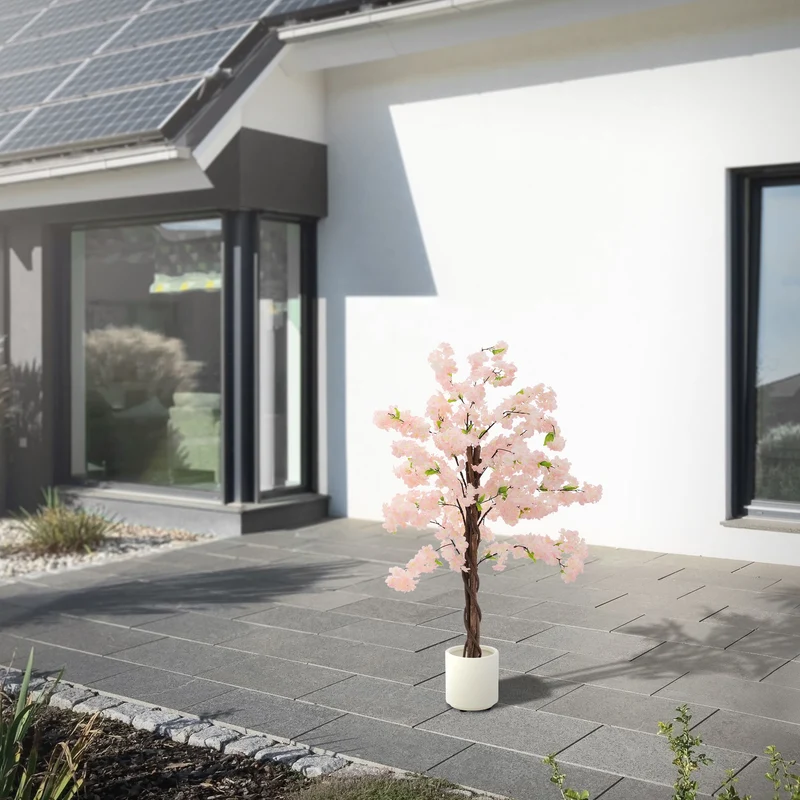 Künstlicher Kirschbaum 120 cm Kunstpflanze mit Naturholzstamm im Topf ML-Design
