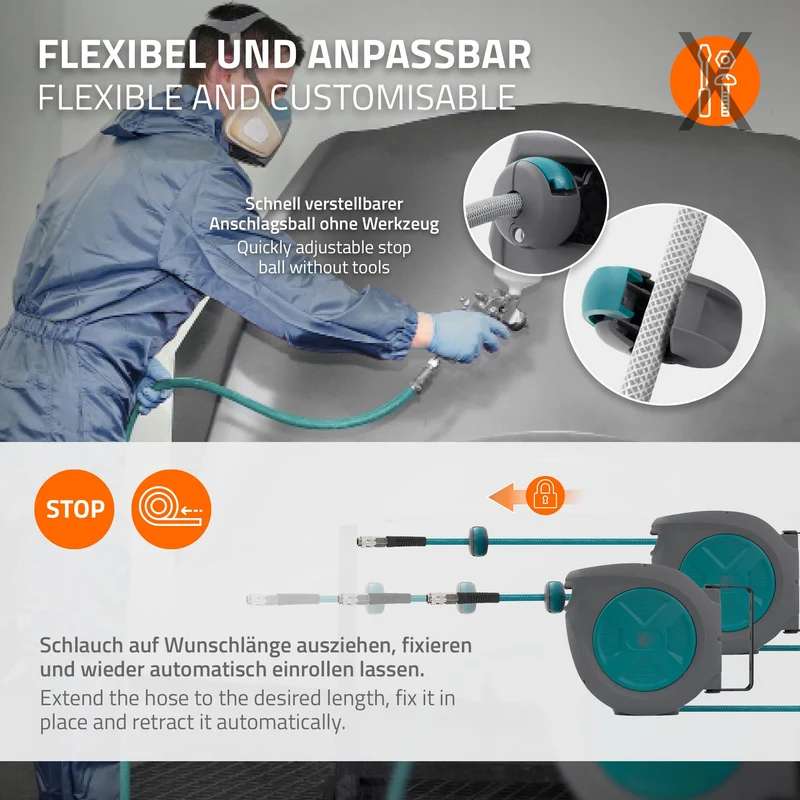 Druckluft Schlauchtrommel Automatik 10 m 1/4" Anschluss für Wandmontage