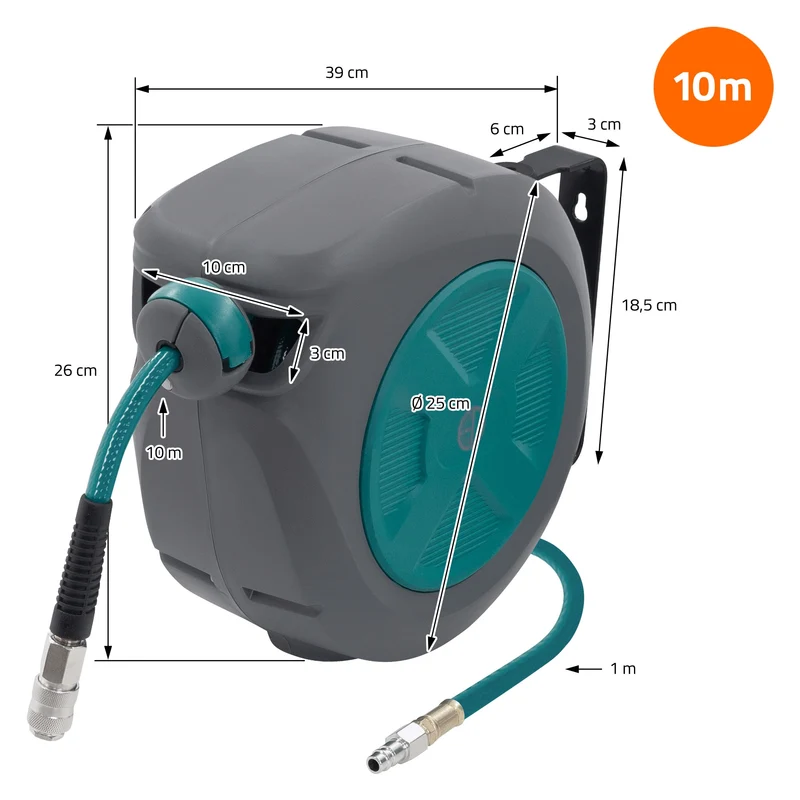 Druckluft Schlauchtrommel Automatik 10 m 1/4" Anschluss für Wandmontage