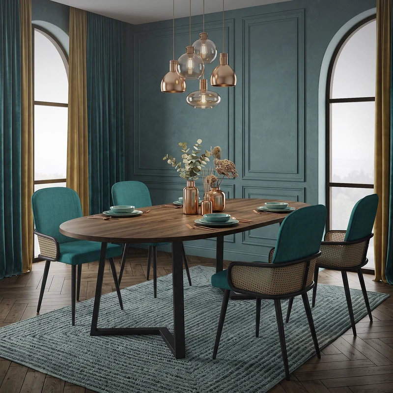 Esszimmerstühle 2er Set Petrol mit Arm- & Rückenlehne, Polsterstühle für Esszimmer & Küche ML-Design