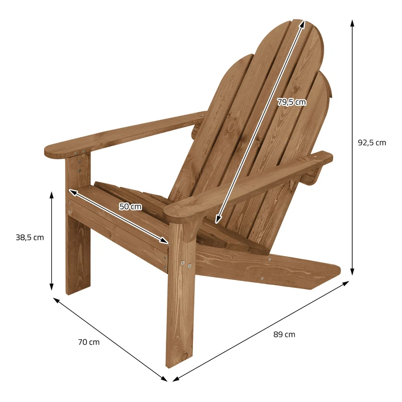 Adirondack Gartenstuhl 2er Set aus Massivholz wetterfest belastbar bis 120 kg Braun aus Tannenholz ML-Design