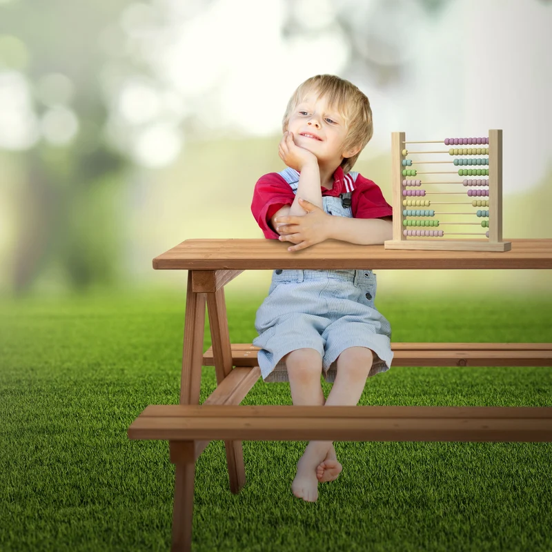 Kindersitzgarnitur Picknicktisch für 4 Kinder Braun aus Massivholz ab 2 Jahren Spielsitzgruppe draußen ML-Design