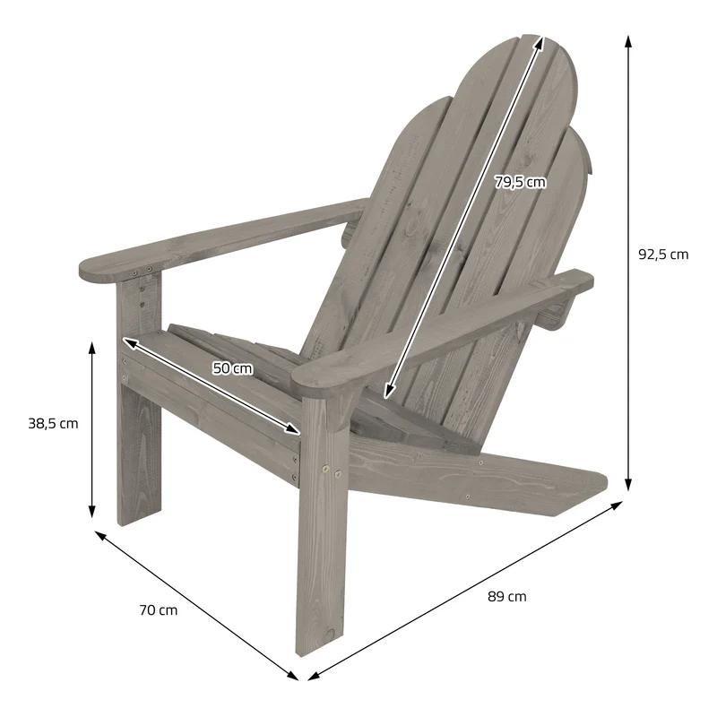3tlg. Gartenmöbel Set Grau aus Massivholz 3-Sitzer Gartenbank 120x70x76,5 cm mit 2x Adirondack Gartenstuhl 70x89x92,5 cm ML-Design