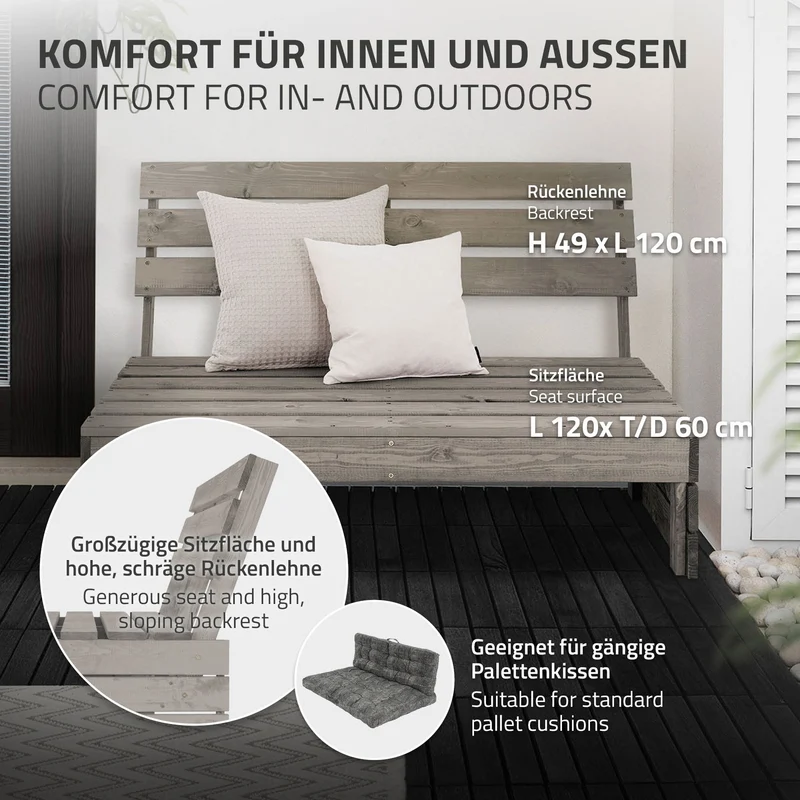 Gartenbank Holzbank Mittelsofa 3-Sitzer 120x70x76,5 cm Grau aus Tannenholz Massiv ML-Design