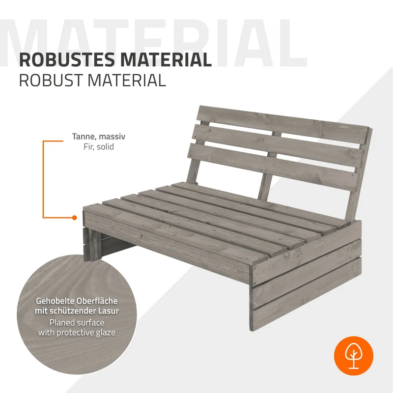 Gartenbank Holzbank Mittelsofa 3-Sitzer 120x70x76,5 cm Grau aus Tannenholz Massiv ML-Design