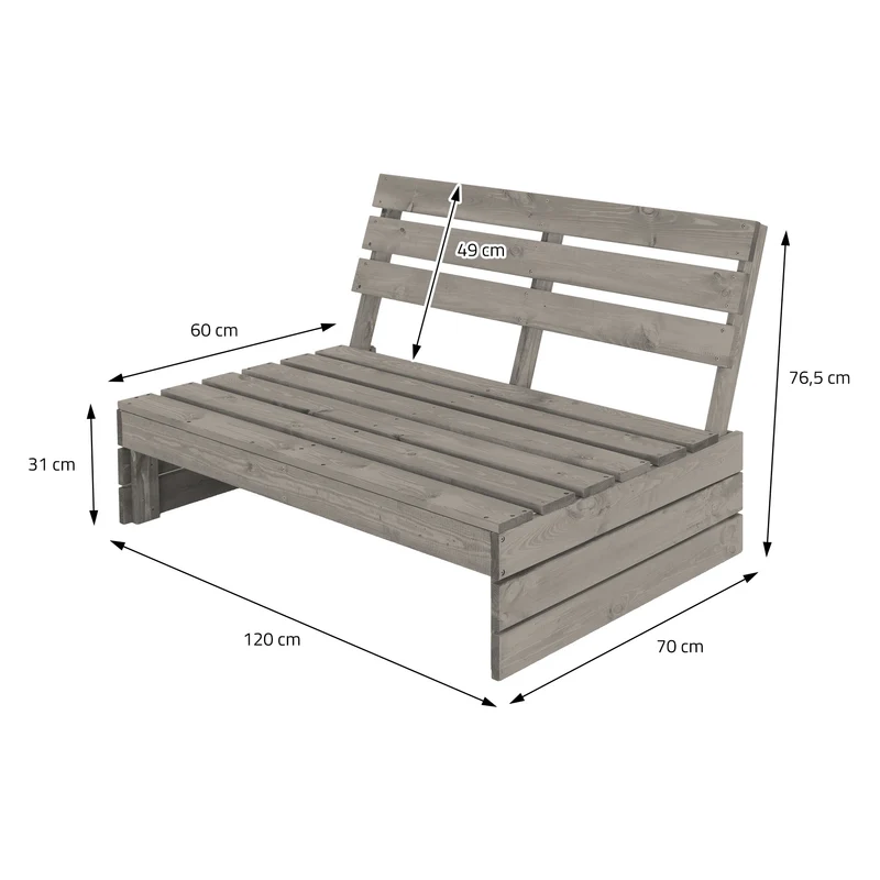 Gartenbank Holzbank Mittelsofa 3-Sitzer 120x70x76,5 cm Grau aus Tannenholz Massiv ML-Design
