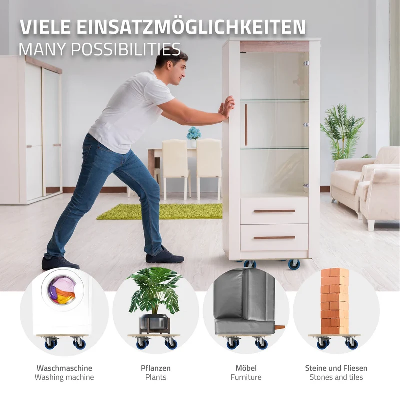 Rollbrett Möbelroller rund Ø 77 cm aus Multiplex mit Feststellbremsen Tragkraft 800 kg