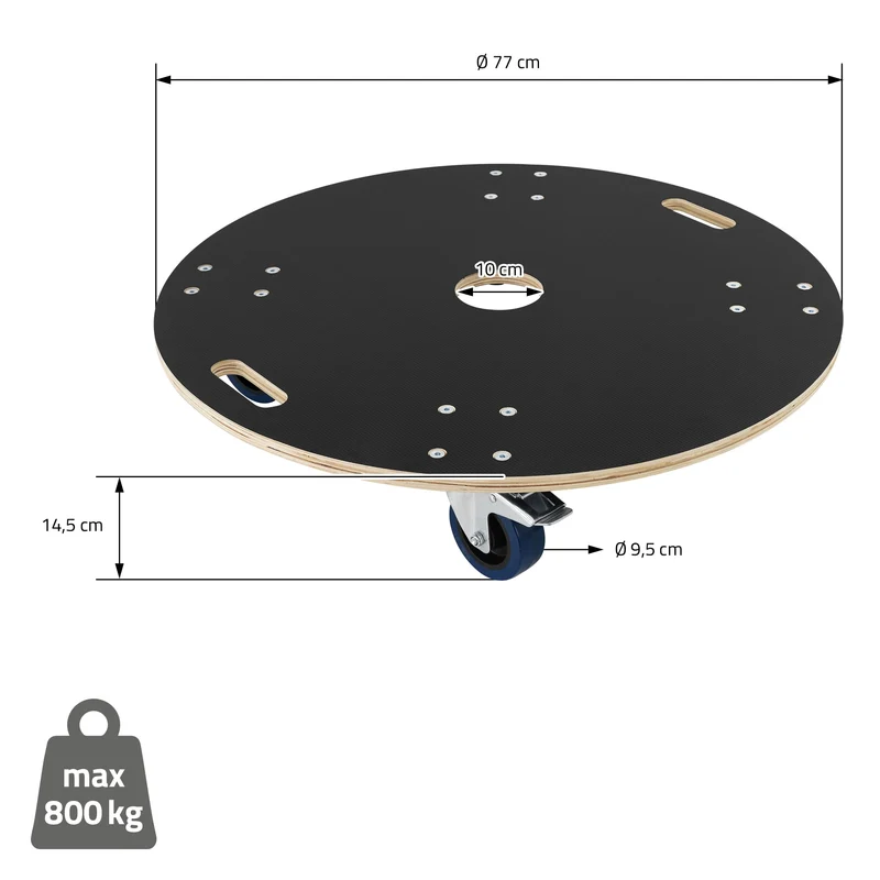 Rollbrett Möbelroller rund Ø 77 cm aus Multiplex mit Feststellbremsen Tragkraft 800 kg