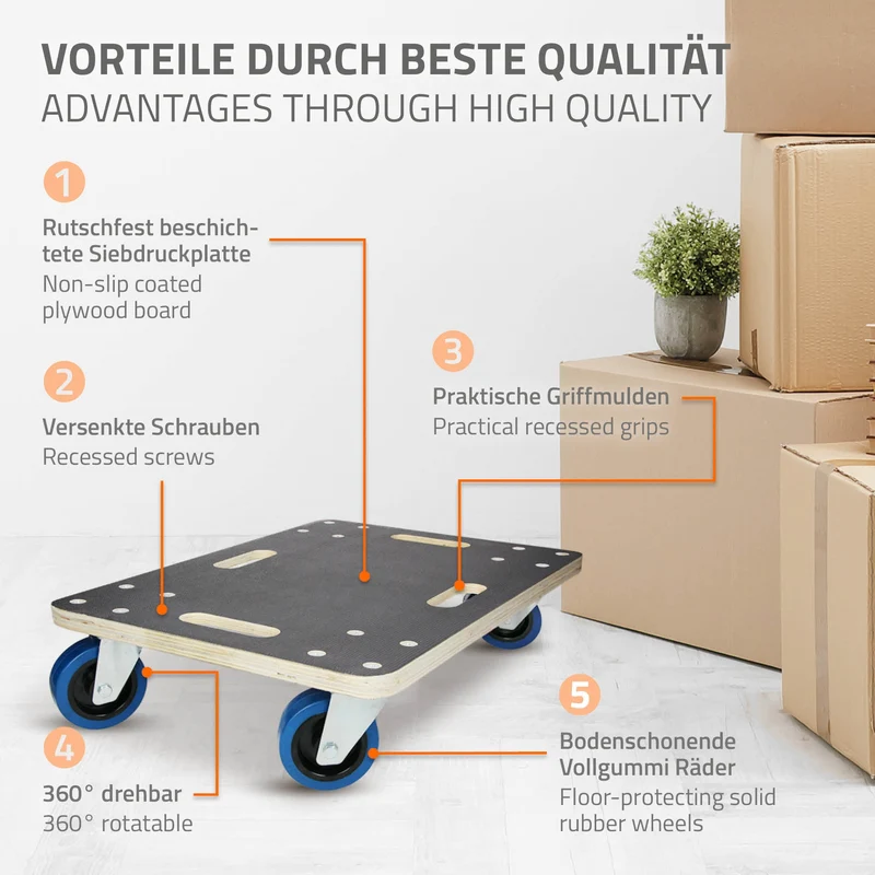 2er Set Rollbrett Möbelroller 40 x 60 cm aus Multiplex Traglast 800 kg