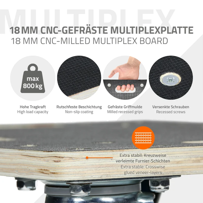 2er Set Rollbrett Möbelroller 40 x 60 cm aus Multiplex Traglast 800 kg