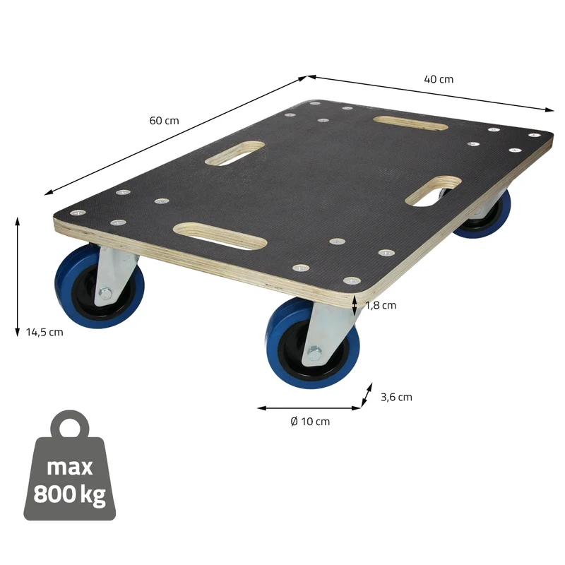 2er Set Rollbrett Möbelroller 40 x 60 cm aus Multiplex Traglast 800 kg