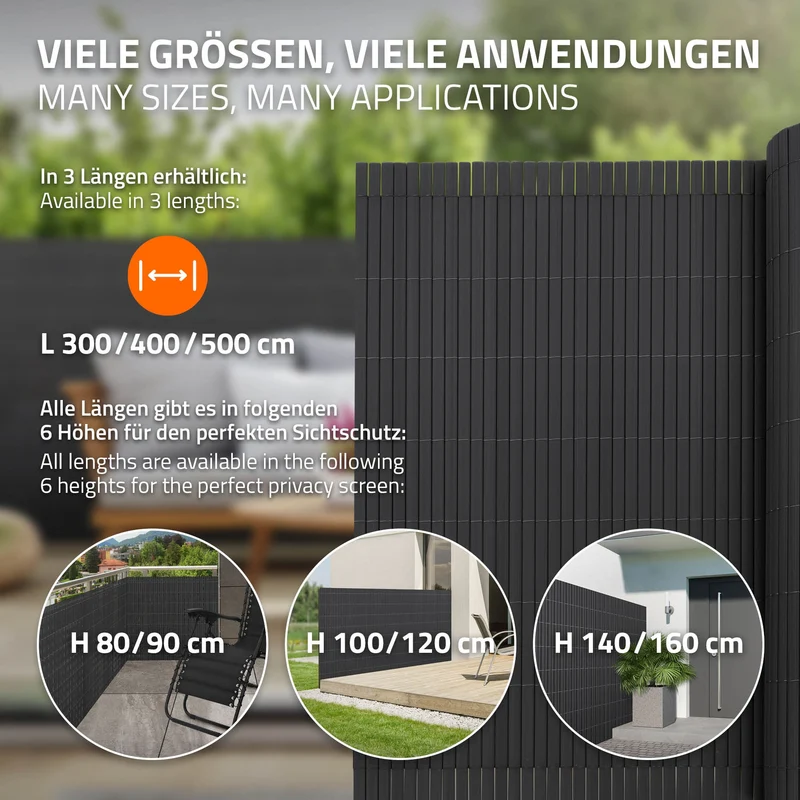Sichtschutzmatte 100x400 cm Sichtschutzzaun Windschutz Balkonschutz PVC Anthrazit UV-beständig