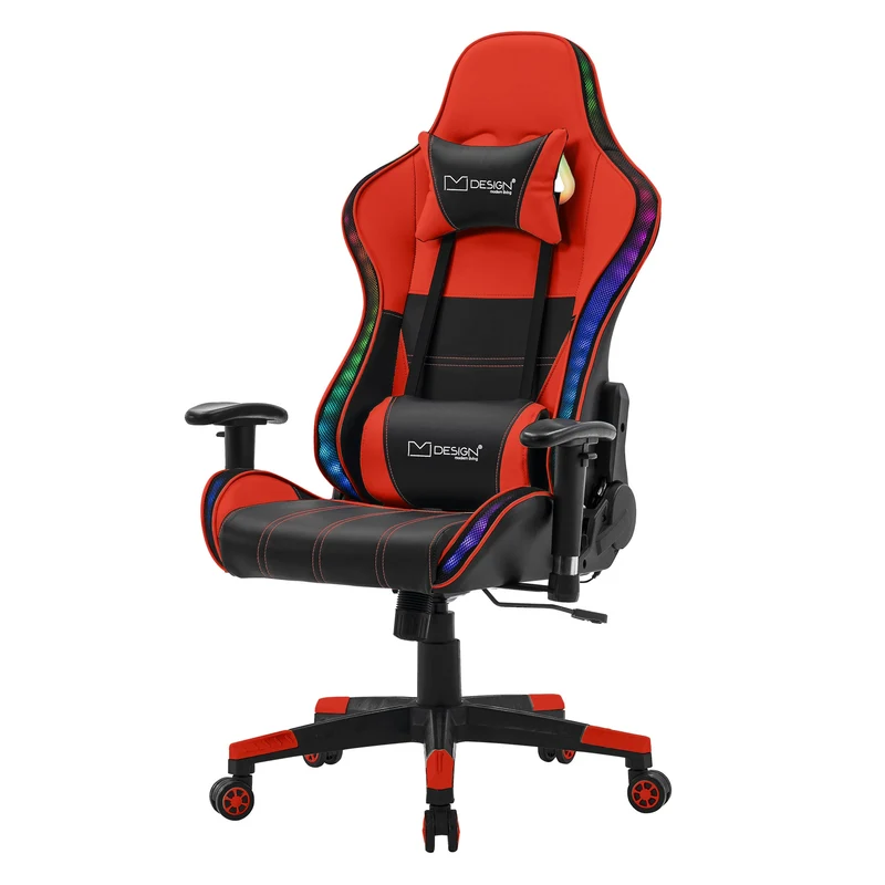 B-Ware Gamingstuhl mit RGB Beleuchtung & Bluetoothboxen Schwarz/Rot aus Kunstleder ML-Design