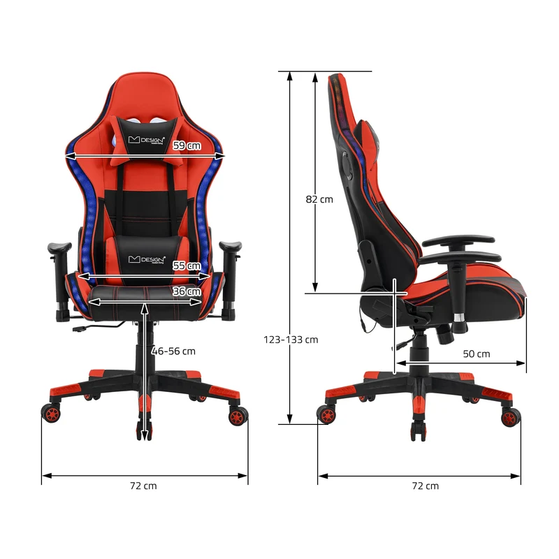 B-Ware Gamingstuhl mit RGB Beleuchtung & Bluetoothboxen Schwarz/Rot aus Kunstleder ML-Design
