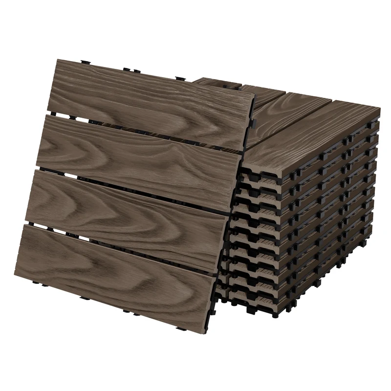 WPC Terrassenfliesen 30x30 cm 11er Spar Set für 1m² Dunkelbraun in Holzoptik Bodenbelag mit Drainage & Klicksystem