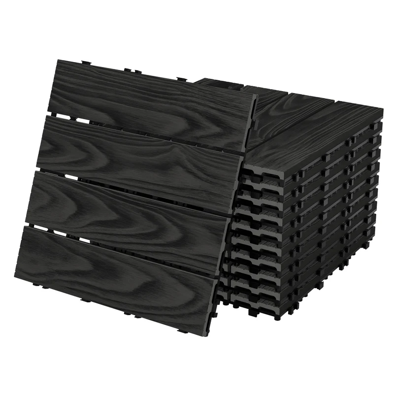 WPC Terrassenfliesen 30x30 cm 11er Spar Set für 1m² Anthrazit in Holzoptik Bodenbelag mit Drainage und Klicksystem