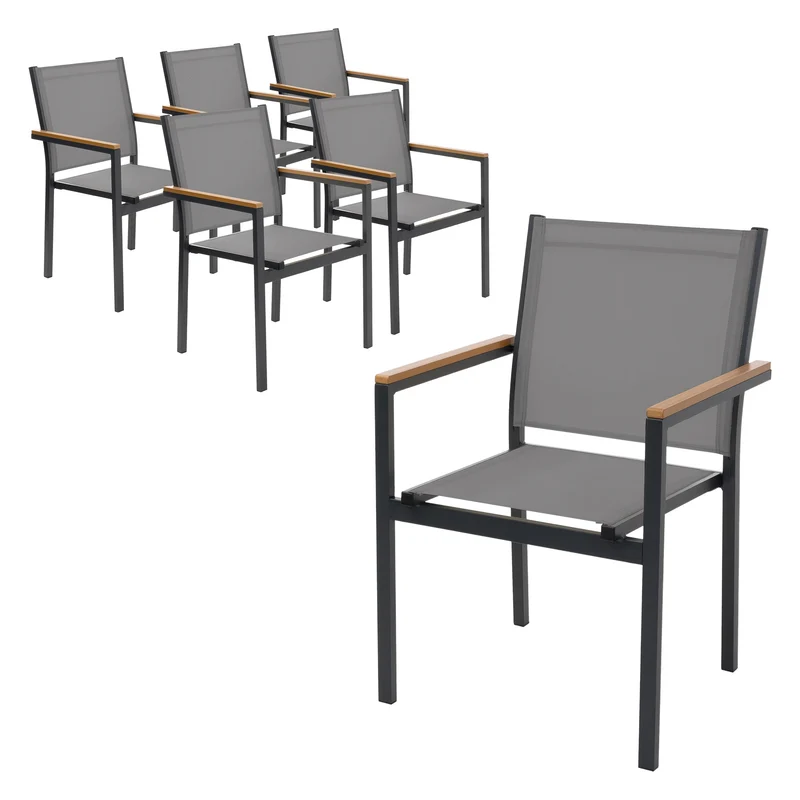 Gartenstühle 2er Set mit Armlehnen aus Textilene, Balkonstuhl mit Aluminiumgestell ML-Design