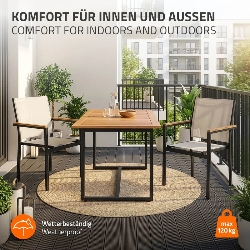 Gartenstühle 2er Set mit Armlehnen aus Textilene, Balkonstuhl mit Aluminiumgestell ML-Design
