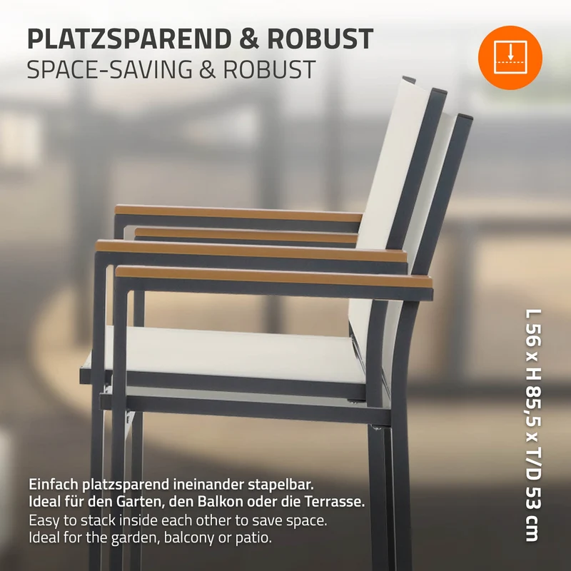 Gartenstühle 2er Set mit Armlehnen aus Textilene, Balkonstuhl mit Aluminiumgestell ML-Design