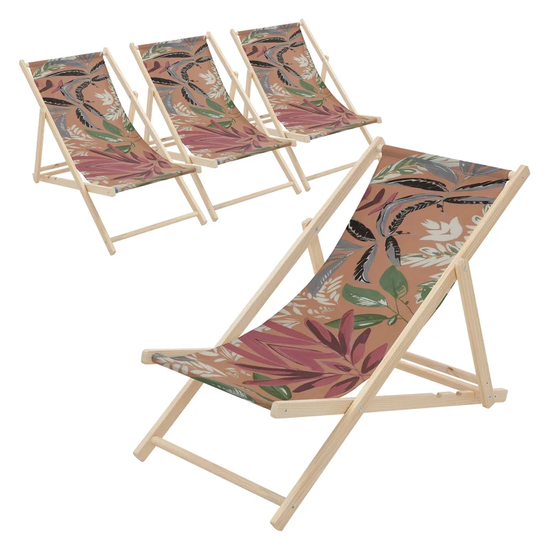 ECD Germany | Gartenliege klappbar aus Holz mit Floral Muster Strandliege Strandstuhl Sonnenliege