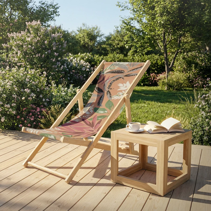 ECD Germany | Gartenliege klappbar aus Holz mit Floral Muster Strandliege Strandstuhl Sonnenliege