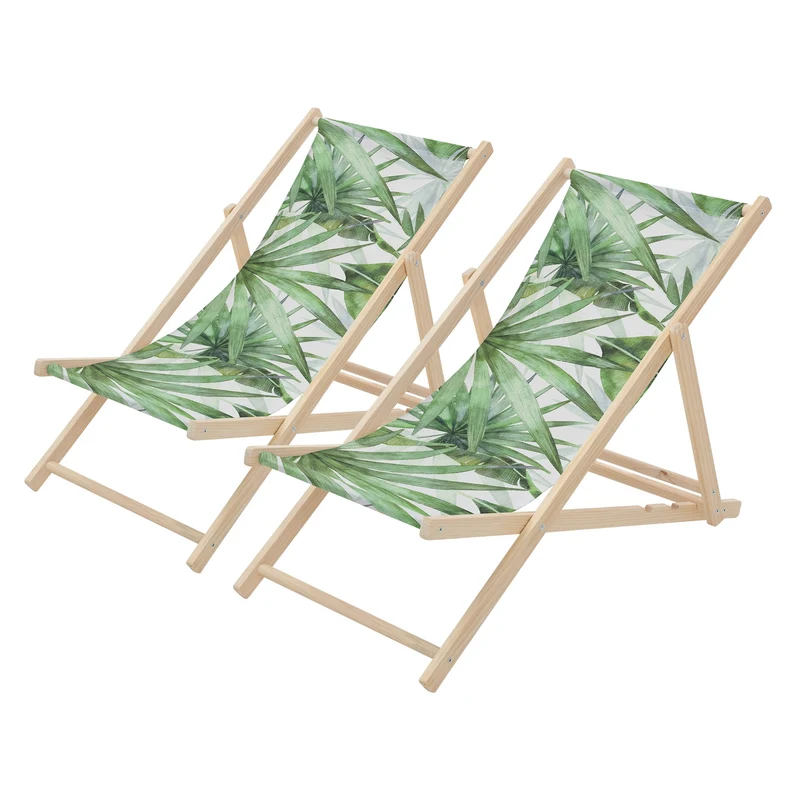 ECD Germany | Gartenliege klappbar aus Holz mit Floral Muster Strandliege Strandstuhl Sonnenliege