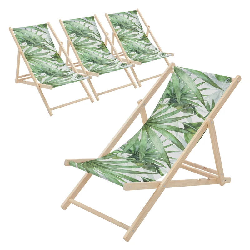 ECD Germany | Gartenliege klappbar aus Holz mit Floral Muster Strandliege Strandstuhl Sonnenliege