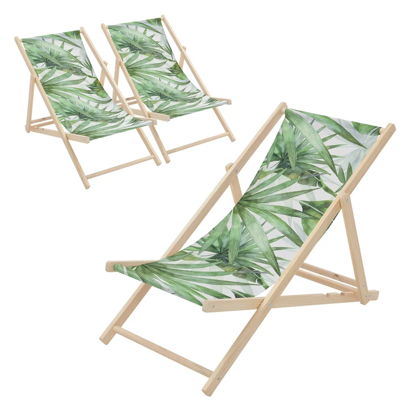 ECD Germany | Gartenliege klappbar aus Holz mit Floral Muster Strandliege Strandstuhl Sonnenliege