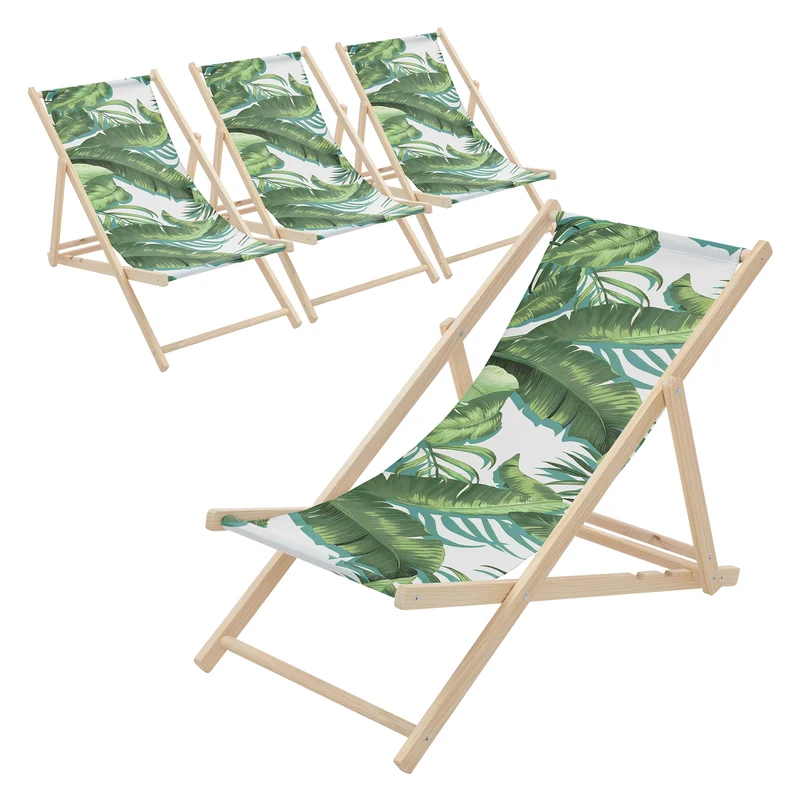 ECD Germany | Gartenliege klappbar aus Holz mit Floral Muster Strandliege Strandstuhl Sonnenliege