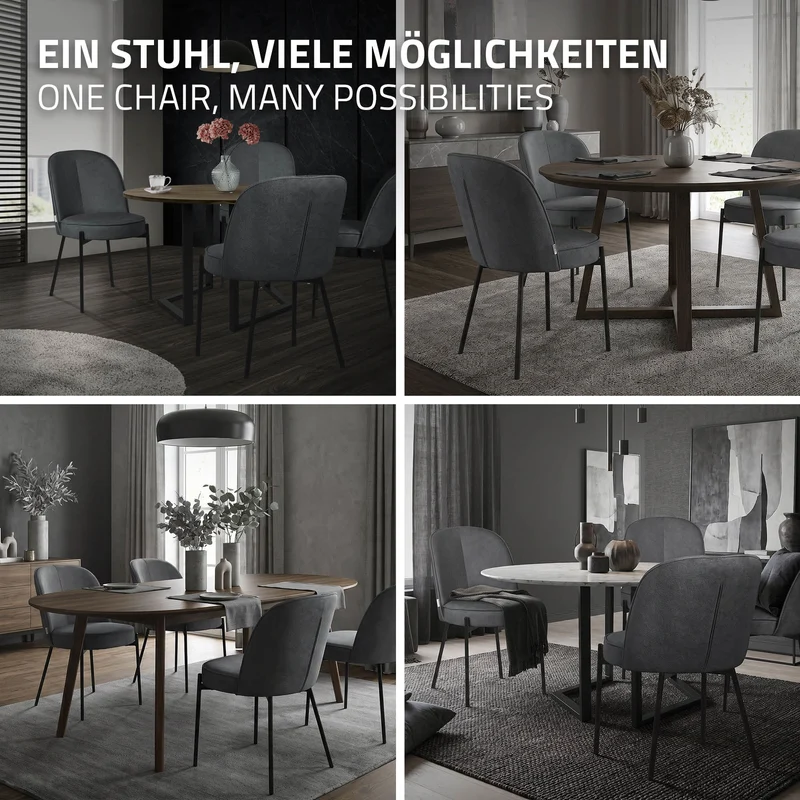 Esszimmerstühle 2er Set Anthrazit mit Rückenlehne, Polsterstühle für Esszimmer & Küche ML-Design