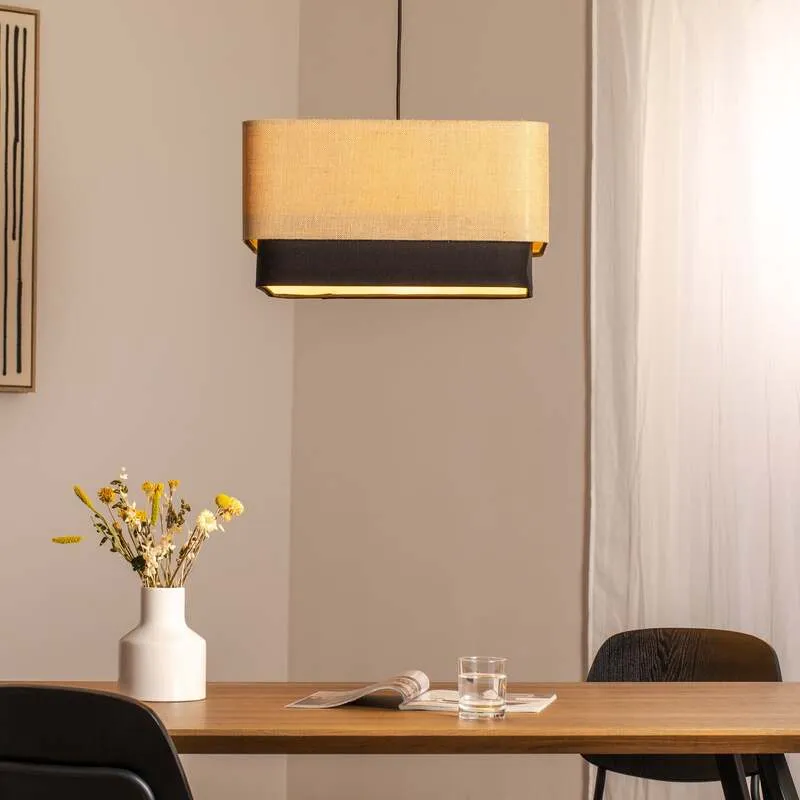 B-Ware Hängeleuchte Kwadro Duo LED Pendelleuchte dimmbar schwarz beige 50x50cm Jute