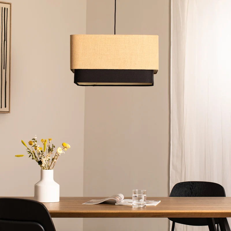 B-Ware Hängeleuchte Kwadro Duo LED Pendelleuchte dimmbar schwarz beige 50x50cm Jute
