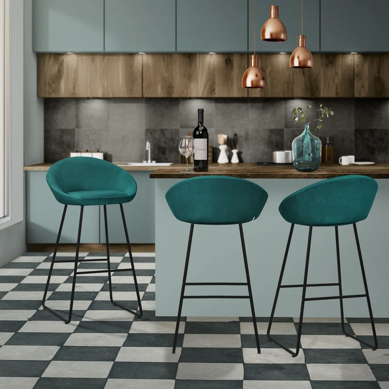 Barhocker 2er Set Petrol 56x94x50 cm mit Rückenlehne und Fußstütze bis 120 kg ML-Design